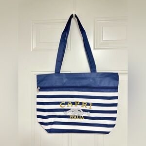 Blue and White Striped Tote Bag